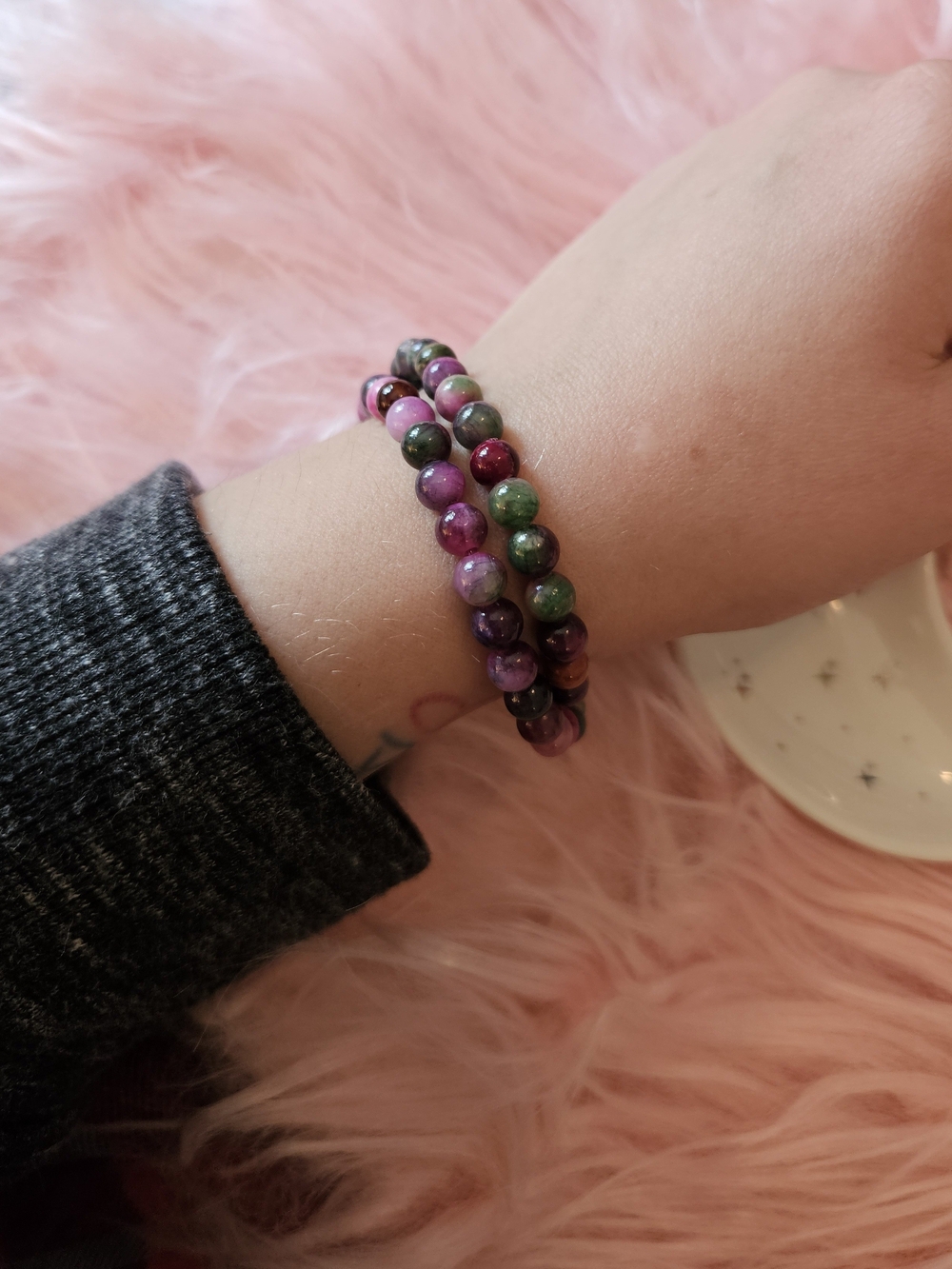 Multicolor☆Ruby Zoisite Beaded Stretch Double Wrap Bracelet - Picture 4 of 5